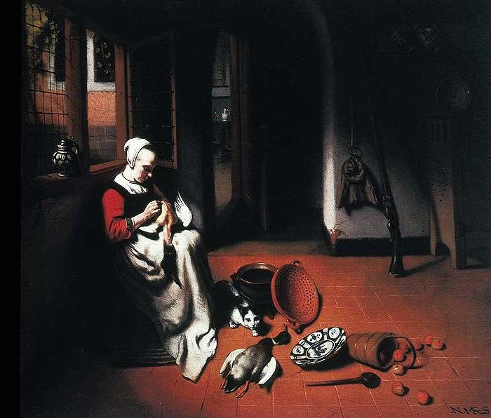 Nicolas Maes Woman Plucking a Duck oil painting image